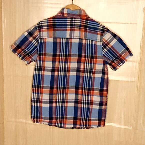 Crazy 8 Boys Blue Red Plaid Short Sleeve Button Down 5-6 - Picture 2 of 5